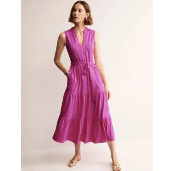 knee length dresses for ladies Elodie Jersey Maxi Dress-Pink Punch, Zig Zag Wave